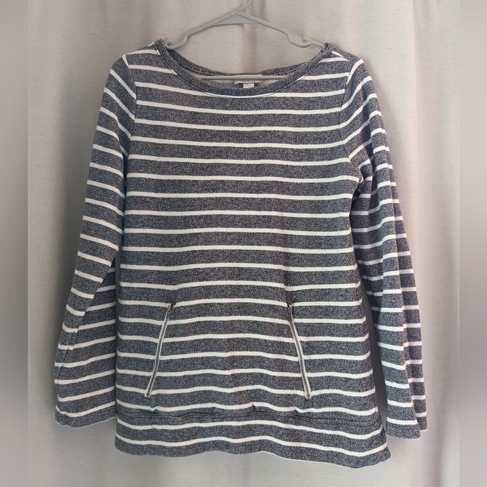Ann Taylor Loft Sweater Gray Striped Terry Cloth Lined